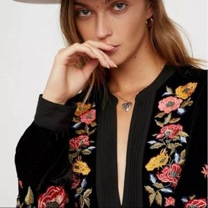 Free People Mia Embroidered Black Velvet Dress